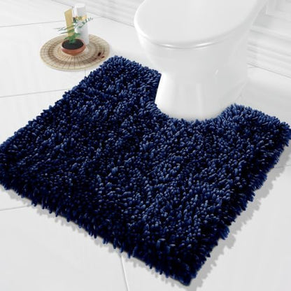Yimobra Toilet Rugs U Shaped Washable, Extra Thick Soft Absorbent Chenille Contour Bathroom Rugs for Toilet 24x20 Inch, Quick Dry Non Slip Toilet Mat for Bath Floor, Navy Blue