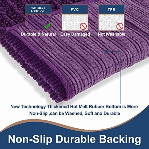 Luxury Chenille Plum Bathroom Rugs Sets 2 Piece, Thickened Hot Melt Rubber Bottom Bath Mats for Bathroom Non Slip,Bath Rugs Quick Dry Machine Washable for Shower Mat (47"x17"+17"x24")