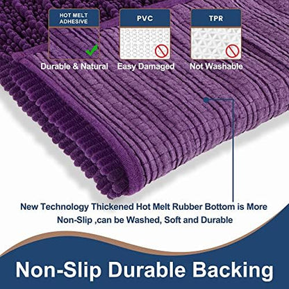 Luxury Chenille Plum Bathroom Rugs Sets 2 Piece, Thickened Hot Melt Rubber Bottom Bath Mats for Bathroom Non Slip,Bath Rugs Quick Dry Machine Washable for Shower Mat (47"x17"+17"x24")