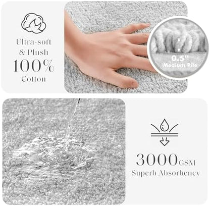 Madison Park Splendor Reversible 100% Cotton Tufted Bathroom Rug-3000 GSM Hotel Quality Luxurious Plush Medium Pile Bath Mat Absorbent, Quick Dry, Shower Room Décor, 21x34, Grey (Pack of 4)