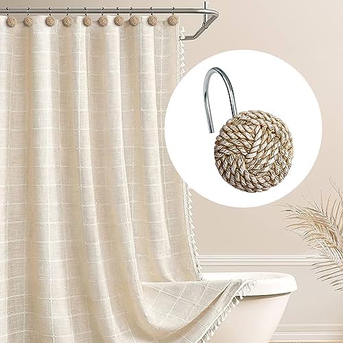 Sunlit Boho Knots Shower Curtain Hooks, Home Decorative Shower Curtain Rings for Bathroom, Seaside Nautical Shower Curtain Hangers Bathroom Accessories, Set of 12