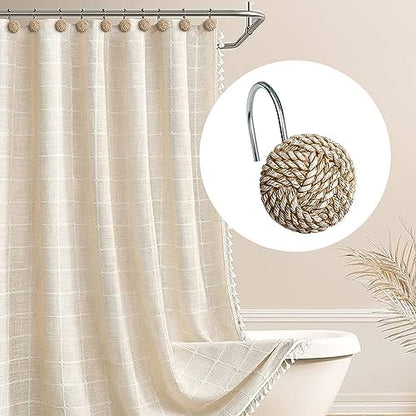 Sunlit Boho Knots Shower Curtain Hooks, Home Decorative Shower Curtain Rings for Bathroom, Seaside Nautical Shower Curtain Hangers Bathroom Accessories, Set of 12