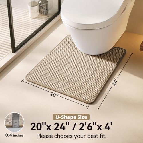 Triohero Toilet Rug, Thin Toilet Rugs U Shaped Washable Non Slip Absorbent Quick Dry Low Pile Toilet Mat, Beige 20x24 U Shape