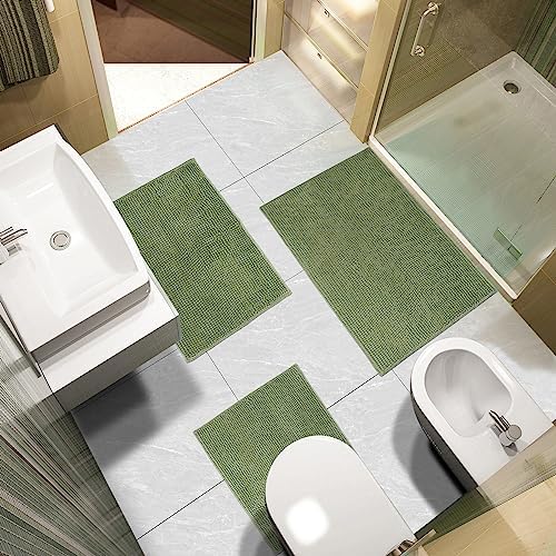 Urvoix Bathroom Rugs Sets 3 Piece, Non-Slip Chenille Bath Rug Set