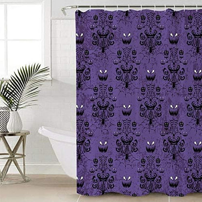 Shower Curtain Bathroom Set Spooky Halloween Haunted Ghost Cobweb Waterproof Shower Curtains with Grommets Hooks Black Purple Privacy Bath Curtain for Bathtub Decor 72x78in