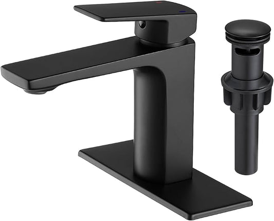 VOTON Black Bathroom Faucet Single Handle Bathroom Faucets for Sink 1 Hole Rv Lavatory Vanity Faucet with Pop-up Drain and Water Supply Lines