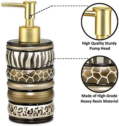 Zahari Home 4pc Safari Stripes Stylish Bathroom Accessories Set Hand Soap Dispenser, Tumbler, Tooth Brush Holder and Soap Dish Modern Classic Luxury Contemporary Decor Unique Design Stylish Bath Set