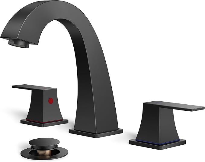 FORIOUS Bathroom Sink Faucet 3 Hole, Matte Black Bathroom Faucets for Vanity with Pop-up Drain and Supply Lines, Lead-Free 8 Inch Widespread Faucet for 3 Hole Sink