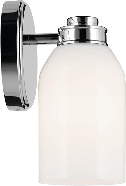 Kichler Shae 5" 1-Light Wall Sconce with White Opal Glass in Chrome, Modern, for Vanity, Fireplace, Buffet, Hallway, Vanity Mirror, (8.25" H x 5" W), 55200CH
