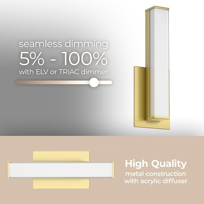 Edge Advantage 36in LED Bathroom Vanity and Wall Light 35W 3,200 Lumens 5-CCT Selectable 2700-3000-3500-4000-5000K in Aged Brass with Adjustable Backplate