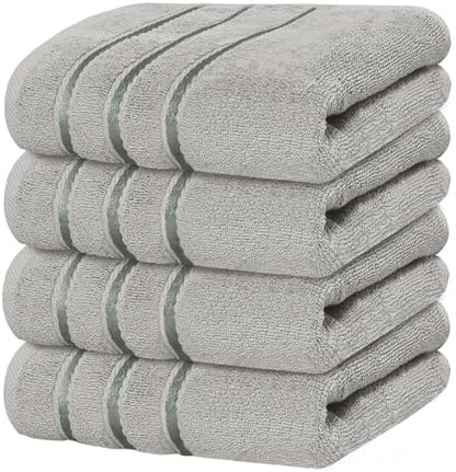 Luxury Hand Towels for Bathroom Set of 4 (16 x 28 Inch) Soft & Absorbent 600GSM Ring Spun Cotton Hand Towel Sets for Bathroom, Gym, Hotel and Spa - Viscose Stripe