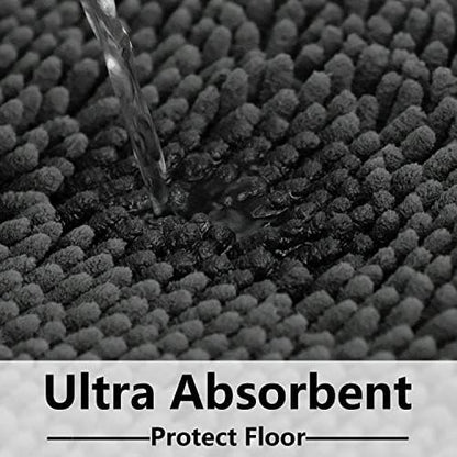 BOANKODU Bathroom Rugs Sets 2 Piece, Absorbent Bath Mat for Bathroom Very Soft Chenille Non-Slip, 32x20 Inch + 20x20 Inch U Shape Bathroom Mat, Machine Washable Bath Rugs (Grey)