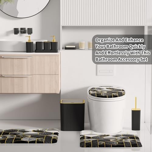 XLHOMO Bathroom Set - 26PC Bathroom Set with Shower Curtain and Rugs, Bathroom Accessory Set, Black Bathroom Accessories Set, Trash Can & Soap Dispenser