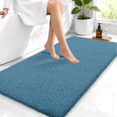 OLANLY Microfiber Bathroom Runner Rugs 44x24, Soft Bath Mat, Peacock Blue