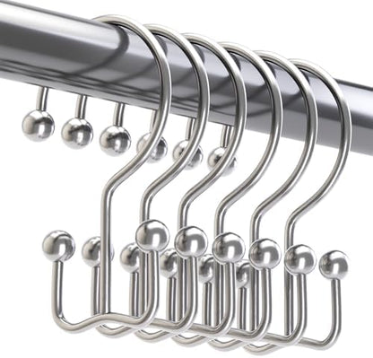 Titanker Shower Curtain Hooks Rings, Rust Resistant Metal Minimalist Simple Double Glide Shower Hooks Rings for Bathroom Shower Rods Curtains, Set of 12 Hooks - Chrome