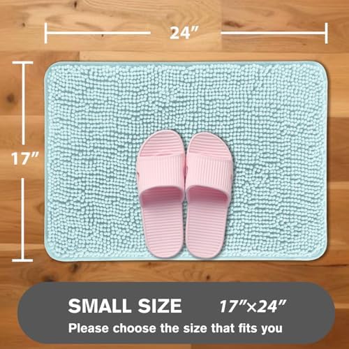 Aqua Bathroom Rugs – Absorbent and Washable Bath Mat, Non-Slip, Thick Soft Chenille Bath Rugs for Bathroom Floor, Shower, Sink - 17" x 24"