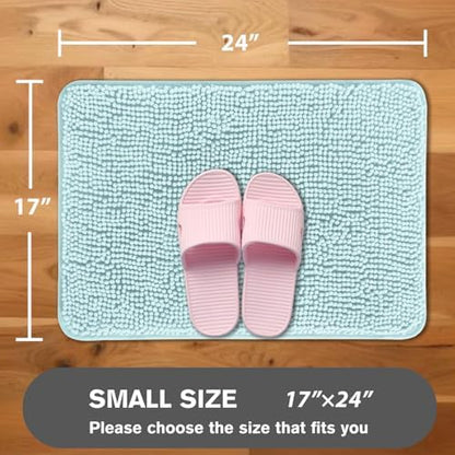 Aqua Bathroom Rugs – Absorbent and Washable Bath Mat, Non-Slip, Thick Soft Chenille Bath Rugs for Bathroom Floor, Shower, Sink - 17" x 24"