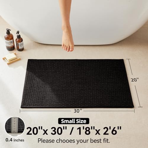 Triohero Bathroom Rugs Non Slip Washable, Super Absorbent Thin Bath Mat Small Quick Dry Low Pile Bathroom Rug, Black 20"x30"