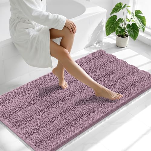 Smiry Thick Chenille Bathroom Runner Rugs 47x24, Soft Bath Mat, Deep Plum