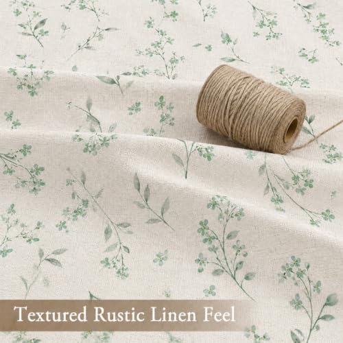 Green Floral Farmhouse Shower Curtain, Vintage Botanical Bathroom Curtain, Rustic Country Wildflower Bath Decor Linen Texture Waterproof Fabric Curtains, Sage Green Floral Bath Curtain 72 x 72 Inch