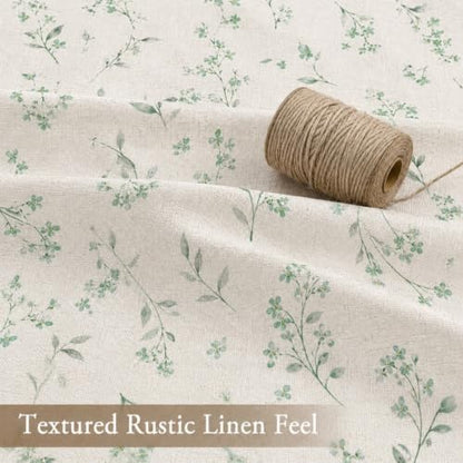 Green Floral Farmhouse Shower Curtain, Vintage Botanical Bathroom Curtain, Rustic Country Wildflower Bath Decor Linen Texture Waterproof Fabric Curtains, Sage Green Floral Bath Curtain 72 x 72 Inch