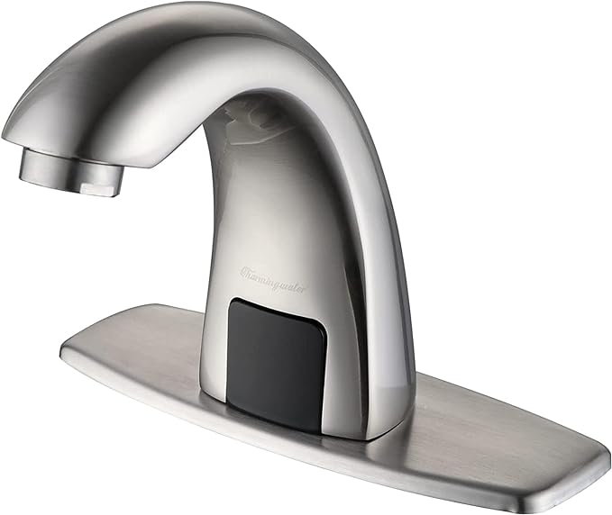 Charmingwater Touchless Bathroom Sink Faucet with Automatic Sensor, Motion Bathroom Faucet with Hole Cover Plate, Brushed Nickel