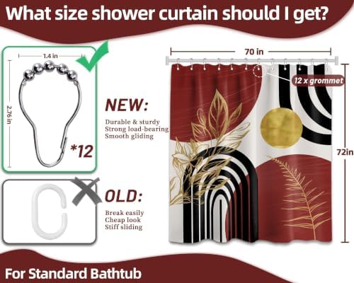 Black and Red Shower Curtain, 72x72 in, Mid Century Modern Burgundy