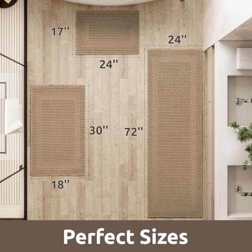 AMOAMI Waffle Bath Mat, Absorbent Bathroom Rugs Non Slip 18''x30'' Beige