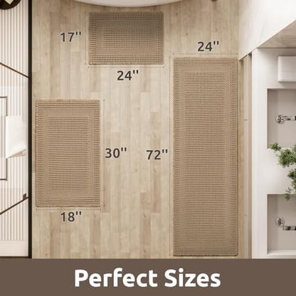 AMOAMI Waffle Bath Mat, Absorbent Bathroom Rugs Non Slip 18''x30'' Beige