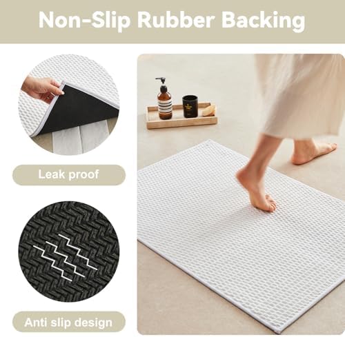 Triohero Toilet Rug, Thin Toilet Rugs U Shaped Washable Non Slip Absorbent Quick Dry Low Pile Toilet Mat, White 20"x24" U Shape