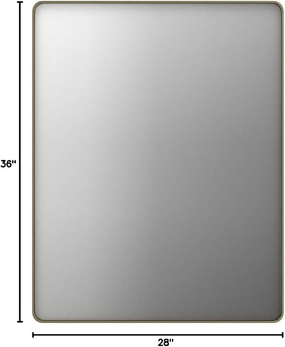 LOAAO 28"X36" Bronze Bathroom Mirrors | Rounded Rectangle, Brushed Bronze Metal Frame, Anti-Rust, Hangs Horizontally or Vertically