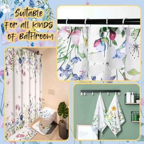 Honoson 8 Pcs Floral Shower Curtain Set with Rugs and Towels