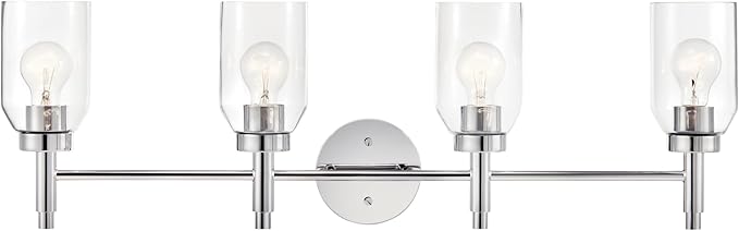 Kichler Madden 4-Light Vanity with Clear Glass in Chrome, Sloped Ceiling Compatible, for Single or Double Vanity in Bathroom (10.5" x 34"), 55186CH