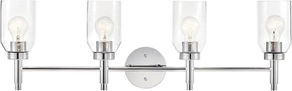 Kichler Madden 4-Light Vanity with Clear Glass in Chrome, Sloped Ceiling Compatible, for Single or Double Vanity in Bathroom (10.5" x 34"), 55186CH