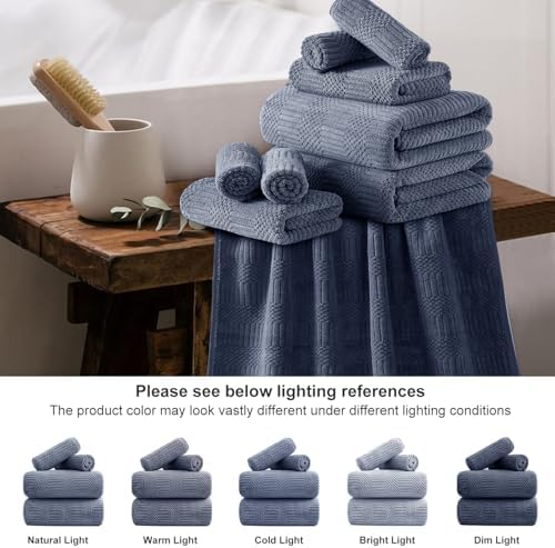 18 Pcs Purple Blue Family Towels Set-6 Bath Sheets,6 Hand Towels,6 Washcloths Soft Polyester Towels Absorbent Shower Towel Quick Dry Beach Chair Towel Lint Less Towels Set for Bathroom Spa Gym Hotel