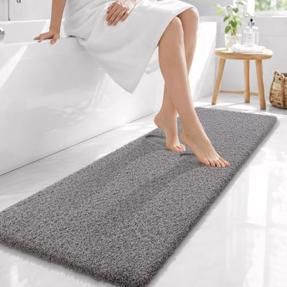 OLANLY Microfiber Bathroom Runner Rugs 59x20, Soft Bath Mat, Light Grey