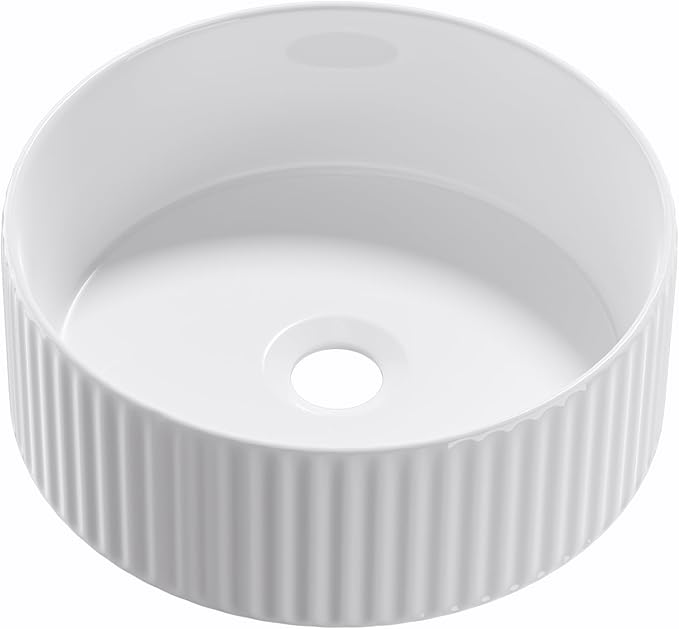 Round Vessel Sink 12 Inch Above Counter - White Ceramic Countertop Bathroom Sink, 12" x 12" Modern Vanity Art Basin Porcelain Hand Wash Basin