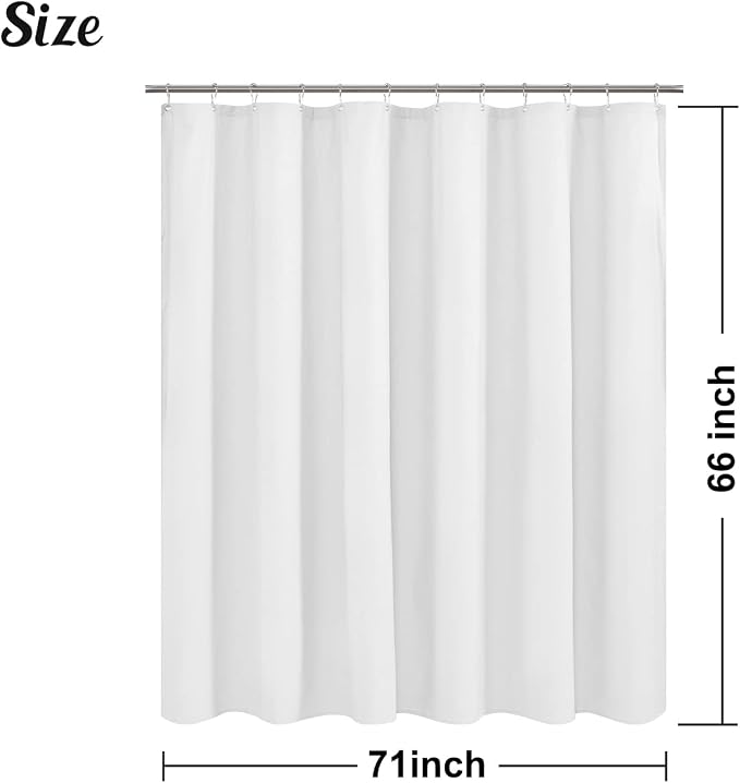 Embossed Microfiber Short Shower Curtain Liner 71 x 66 inches, Soft Fabric Shower Curtain Washable and Water Repellent,71x66, White