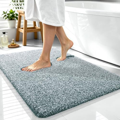 OLANLY Microfiber Soft Bathroom Rugs Mats 40x32, Blackish Green and White