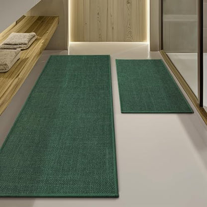 YIHOUSE Bathroom Rugs Thin Bath Mat Sets 2 Pieces Quick Dry,Green