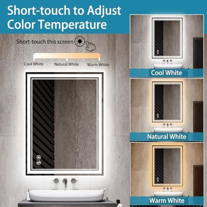28 x 36'' Bathroom Mirror with Lights, Dimmable 3 Colors, Fogless