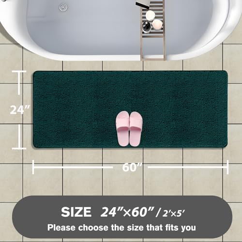 Bathroom Runner Rug 24 x 60 Inch – Extra Large Long Bath Mat | Absorbent and Washable Thick Chenille Bath Rug Non-Slip Runner Rug for Bathroom, Shower, Sink(Dark Teal)