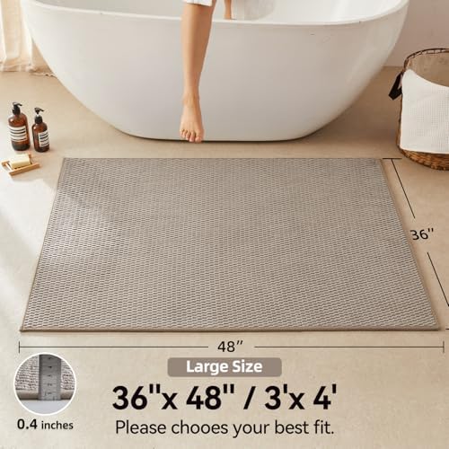 Triohero Large Bathroom Rugs Non Slip Washable Bath Rugs Super Absorbent Bathroom Rug Thin Quick Dry Low Pile Bath Mats, Beige 36"x48"