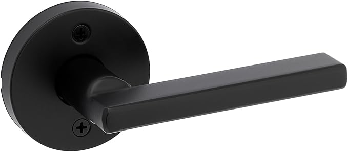 Kwikset Halifax Dummy Door Handle, Single Sided Round Lever for Closets, French Double Doors, and Pantry, Matte Black Non-Turning Reversible Interior Push/Pull Lever, with Microban Protection
