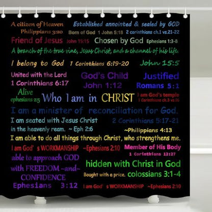 Who I Am In Christ Bible Verse Quote Shower Curtain with Hooks 72 x 72 Inch