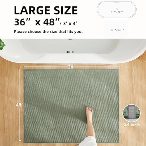 TYUU Large Bathroom Rugs Non Slip Washable Bath Rugs Super Absorbent Bathroom Rug Thin Quick Dry Low Pile Bath Mats, Sage Green 36"x48"