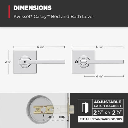 Kwikset Casey Hallway Passage and Bed/Bath Privacy Door Handle 4 Pack, 2 Passage Levers and 2 Privacy Levers, Polished Chrome Reversible Interior Handles