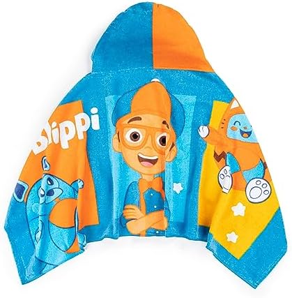 Jay Franco Blippi Kids Hooded Towel Poncho 22" x 51" - Super Soft, Blue