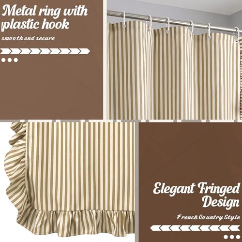 HunnmingRe Farmhouse Ruffled Striped Shower Curtain 72 x 72 Inch