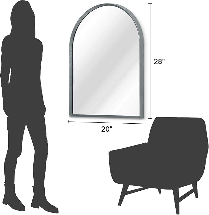 Arch Bathroom Mirror, Metal Frame Vanity Mirror, Dresser Mirror, Arch Decorative Mirrors for Living Room Bedroom Entryway Mantle 28"x20"